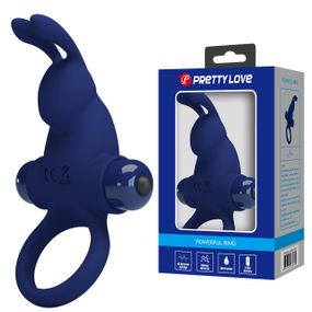 Кільце ерекційне з вібрацією Pretty Love з кроликом, синє, 11.3 х 6.5 см sexstyle