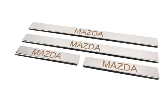 Накладка на пороги Carmos (4 шт, нерж) V-3 для Mazda 3 2003-2009 рр | Зображення 1