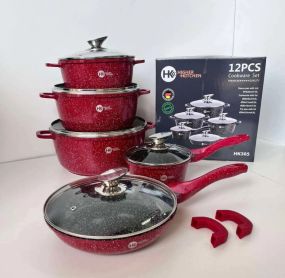 Набір посуду Higher Kitchen НК-305 Алюміній із гранітним покриттям 12 предметів Червоний