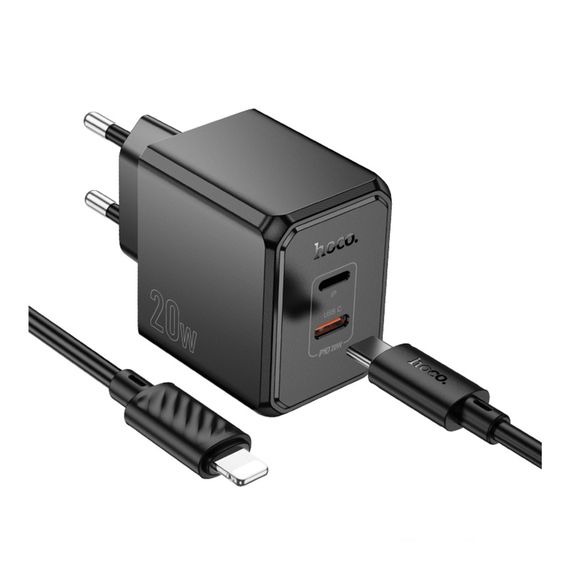 Мережевий зарядний пристрій Hoco CS16A 1 USB-C/1IP PD/QC 20W+Type-C to Lightning | Зображення 2