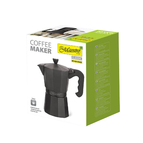 Кавоварка гейзерна 300мл (6 порцій) алюмінієва MR-1666-6-BLACK Espresso Moka Maestro | Зображення 2