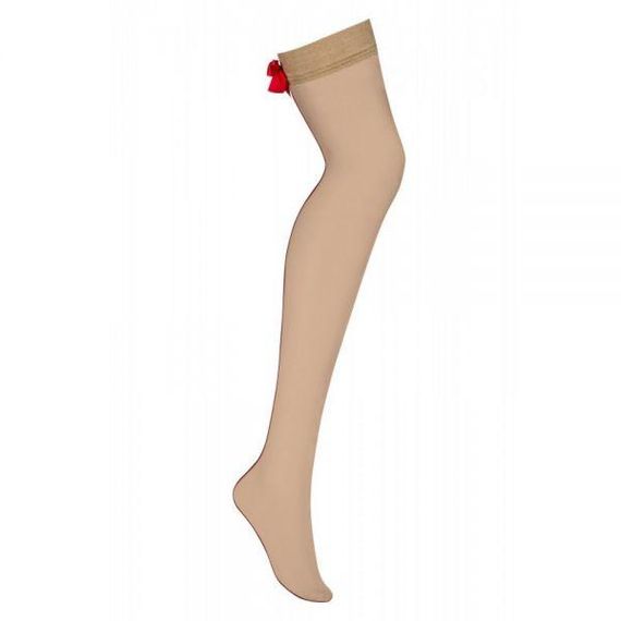 Панчохи червоний бант Obsessive S808 stockings beige L / XL sexstyle | Зображення 1