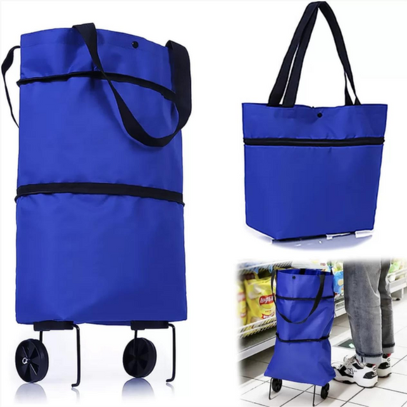 Сумка візка на коліщатках господарська для покупок складана на 65 літрів із міцного нейлону, синя | Зображення 6