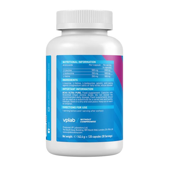 Амінокислоти VPLab BCAA Ultra Pure - 120 caps | Зображення 1