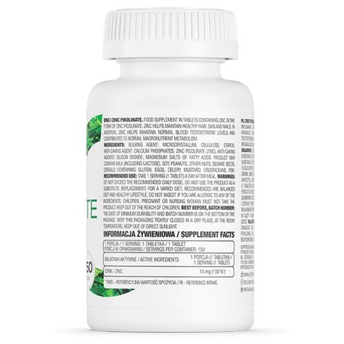 Микроэлемент Цинк для спорта OstroVit Zinc Picolinate 150 Tabs | Зображення 1