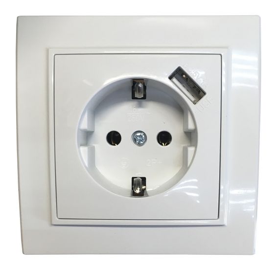 Розетка внутренней установки 1-я з/к с 1 USB 2.1A белая IP20 Malta Ny95000970 | Зображення 2