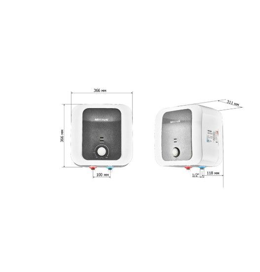 Водонагрівач Mixxus EWH-1115 SMALL OVER 15 л над мийкою, 1500 Вт, "мокрий" ТЕН, вертикальний, квадратний, білий (WH0607) | Зображення 1