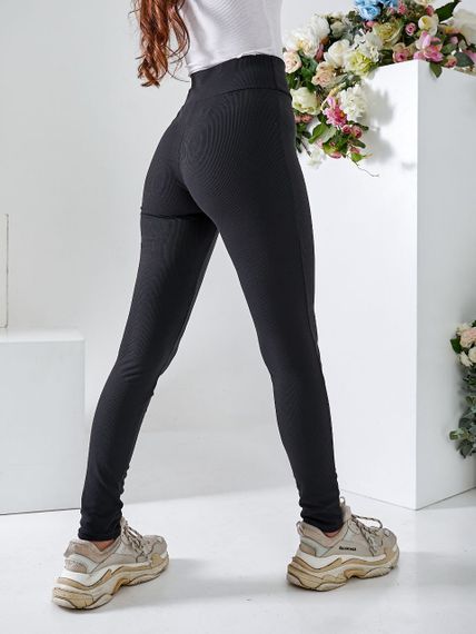 Женские лосины трикотажные в рубчик OB67/68 размер 52, цвет черный | Зображення 2