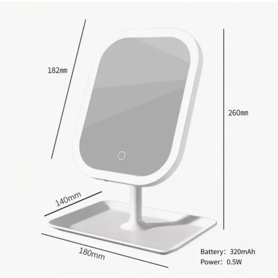 Настільне дзеркало для макіяжу KAR192 з LED-підсвіткою біле • Акумуляторне косметичне дзеркало KAR192 із сенсорним керуванням, 3 режимами світла та органайзером | Зображення 4