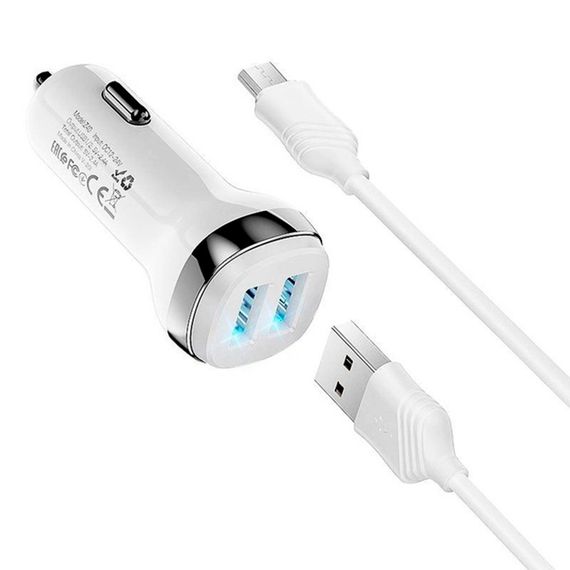 Набір АЗУ 12-24V HOCO Z40 кабель Micro, 2xUSB, 2.4A, кабель 1м, White, Box | Зображення 1