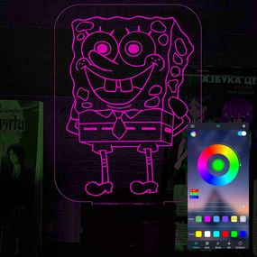 Акриловий світильник-нічник керування з телефона Губка Боб tty-n000729