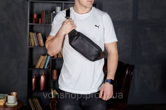 Сумка-бананка для телефона 11х25х8, стильный слинг из натуральной гладкой кожи TD-31848 черный | Зображення 2