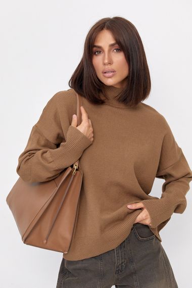 Жіночий гольф oversize - коричневий цвет, ONE SIZE (є розміри)