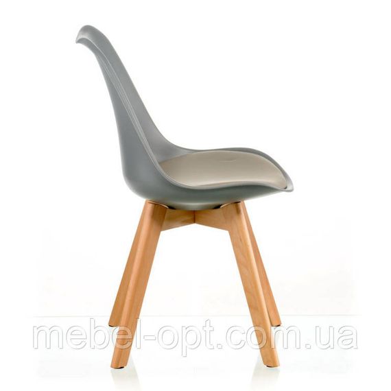 Стілець Sedia grey DSM Eames Style, сіре пластике сидіння з м'якою подушкою та букові ніжки | Зображення 3