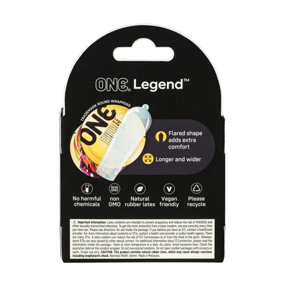 Презервативи ONE Legend XL, 3 шт, збільшений розмір, розширення на кінці, картонне паковання | Зображення 1