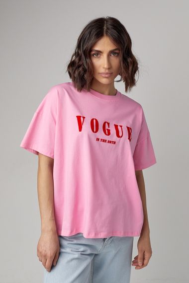 Женская футболка oversize с надписью Vogue - розовый цвет, S (есть размеры) | Зображення 5