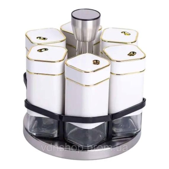 Набір для спецій 6 ємностей карусель для приправ на підставці Білий HP-1314 | Зображення 1