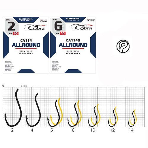 Крючки рыболовные Cobra Кобра ALLROUND сер. CA114G разм. 012 10 шт в упаковке.