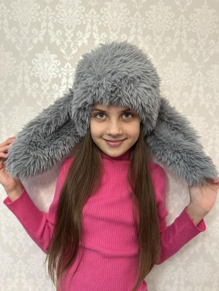 Пушистая шапка с ушками кролика  Серый One Size 54-57р (1278) | Зображення 1
