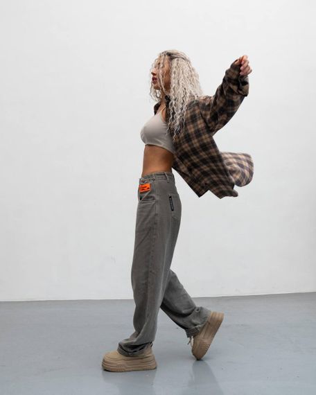 Женская фланелевая рубашка в клетку на пуговицах свободная, MN0003  цвет коричневый, размер 2XL/3XL | Зображення 4