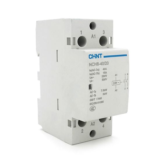 Контактор CHINT NCH8-40/20 AC24V,40А,7.5kW,2NO,на DIN-рейку,85x65.5x36мм