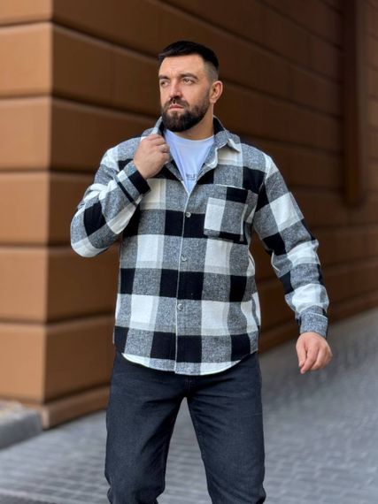 Теплая мужская байковая рубашка в клетку на пуговицах размер XXL цвет черный Vi1048 | Зображення 5