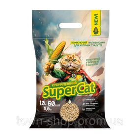 Наполнитель кукурузный SuperCat комкующийся для кошачьих туалетов, 5 кг