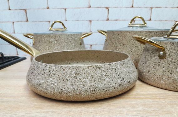 Набор посуды кастрюль премиум класса O.M.S. Collection 3041 с гранитно-мраморным покрытием Песочный (Турция) | Зображення 3