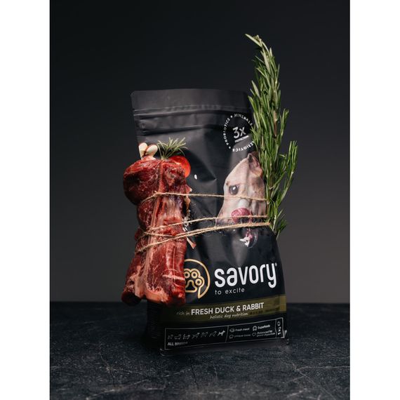 Корм сухий Savory Adult All Breeds rich in Fresh Duck and Rabbit для собак усіх порід зі свіжою качкою та кроликом 1 кг | Зображення 4