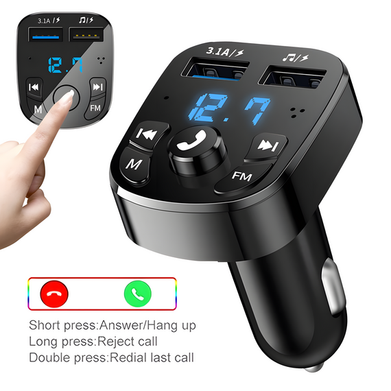 Bluetooth FM-трансмітер для автомобіля з функцією гучного зв'язку та двома USB-портами | Зображення 3