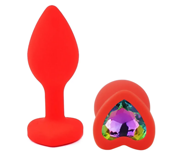 Силіконова анальна пробка EGZO — Silicone Red Heart Plug Rainbow, розмір S Sex Aura | Зображення 1