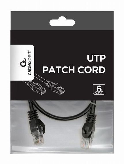 Патч корд Cablexpert PP6U-0.5M/BK, UTP, категорія. 6, литий,  50u" штекер із фіксатором, 0.5 м, чорний | Зображення 2
