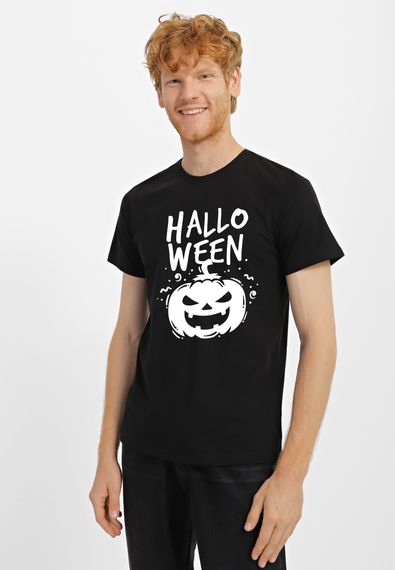 Футболка чоловіча чорна з принтом "Геловін гарбуз", M