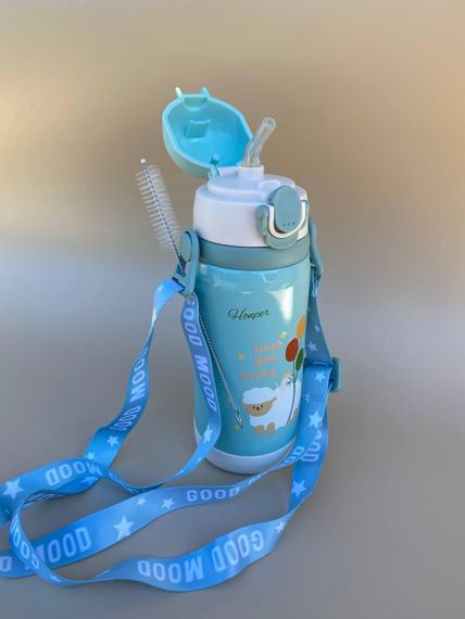 Термос дитячий для напоїв з трубочкою 450мл Зелений + щіточка в подарунок | Зображення 1