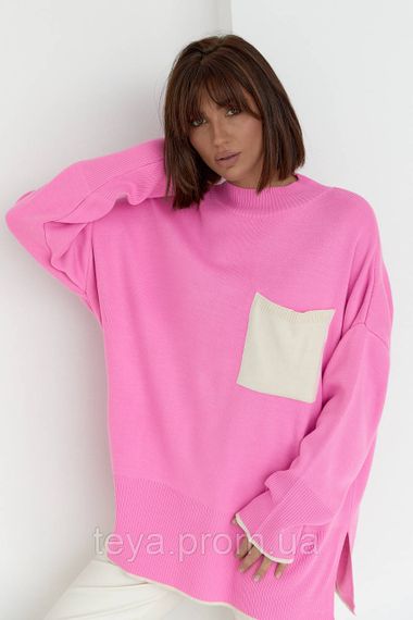 Жіноча кофта oversize з кишенею на грудях колір рожевий FL_000613
