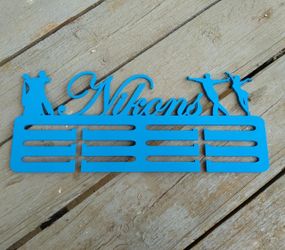 Медальниця танці, іменна з поличкою, дерев'яна, тримач для медалей, медальниці