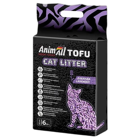 Соєвий наповнювач для котячих туалетів з ароматом лаванди AnimAll Tofu Lavender, 6 л