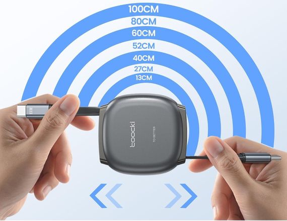Висувний кабель для швидкого заряджання Toocki USB Type-C 100 W Retractable | Зображення 1