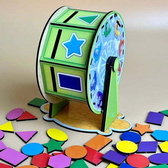 Деревянный сортер "Барабан" Ubumblebees (ПСФ135) PSF135 геометрические фигуры | Зображення 6