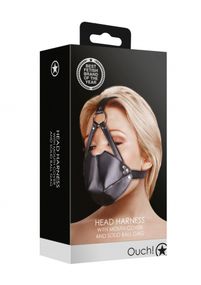Маска-кляп Head Harness with Mouth Cover and Solid Ball Gag, чорна