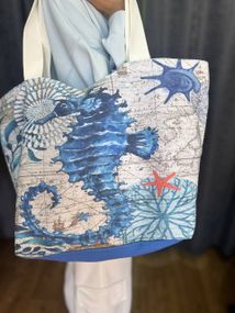 Женская большая пляжная сумка одно отделение на молнии AV109 размер 48/34, синяя