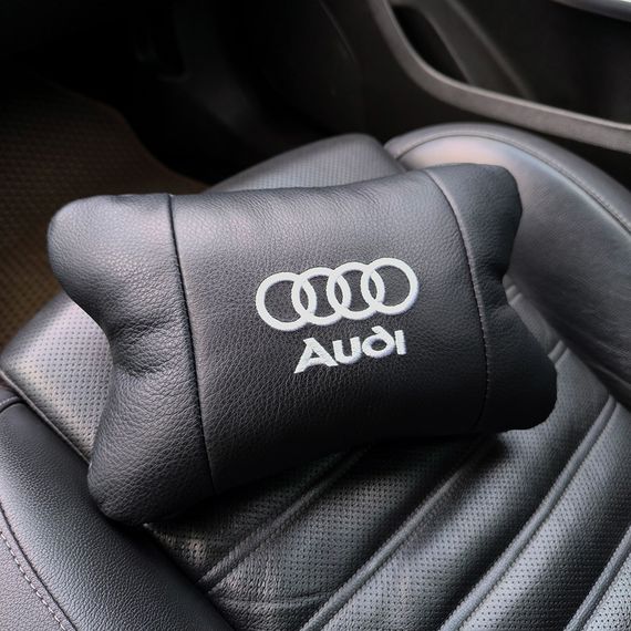 Автомобильная подушка для подголовника Audi – черная натуральная кожа | Зображення 4