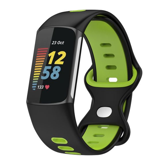Силиконовый ремешок Primolux Sport для фитнес браслета Fitbit Charge 5 / Charge 6 - Black&Lime / размер М | Зображення 2