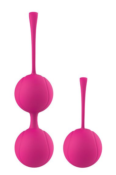 Вагінальні кульки набір для вправ Кегеля і тренування м’язів PLEASURE BALLS — силіконові, рожеві, з нитками | Зображення 1