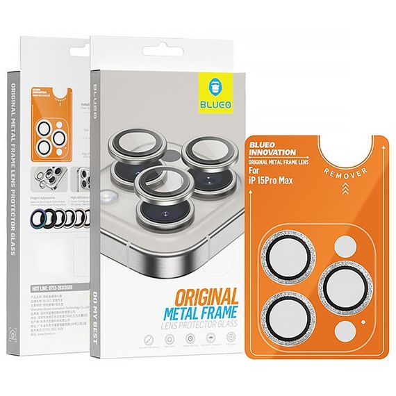 Захисне скло BlueO Metal на камеру для Apple iPhone 16 Pro / 16 Pro Max / 15 Pro / 15 Pro Max Срібний / Silver Diamond | Зображення 1