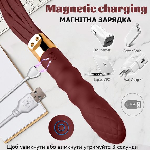 Вібраційний батіг з натуральної шкіри 2 в 1 (USB) | Зображення 3
