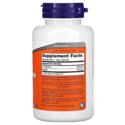 Аминокислота Now Foods L-Теанин, L-Theanine, Double Strength, 200 мг, 120 вегетари (NOW-00148) | Зображення 1