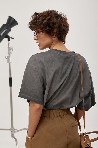 Футболка вільного фасону з ефектом тай-дай - темно-сірий цвет, ONE SIZE (є розміри) | Зображення 1