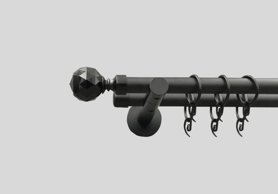 Черный матовый Карниз для штор металлический, двухрядный 19 мм (комплект) Кристалл черный кронштейн цилиндр