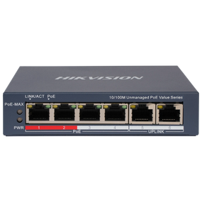 6-портовый неуправляемый POE коммутатор Hikvision DS-3E0106P-E/M(B), 4 POE×100 Мбит/с + 2 RJ45×100 Мбит/с